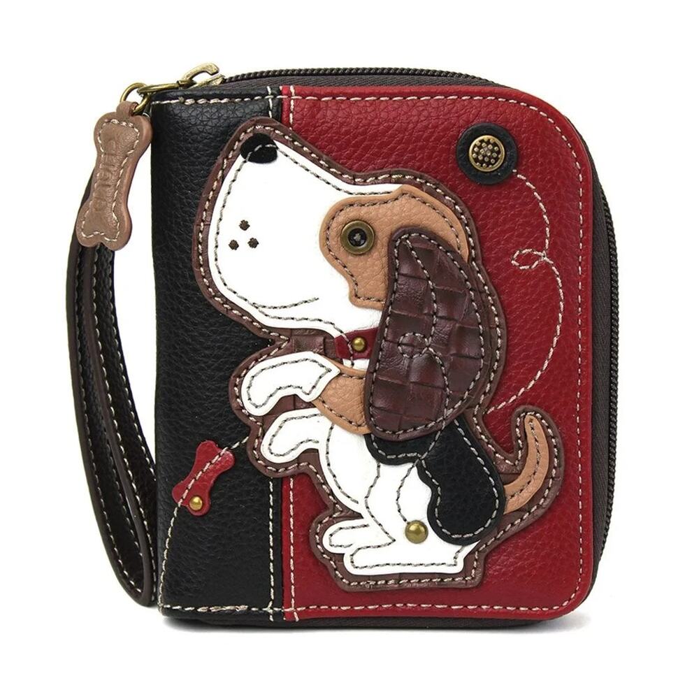 Chala Faux Leather Zip Credit Card Wallet Wristlet - Dog Gen II, Burgundy NWT